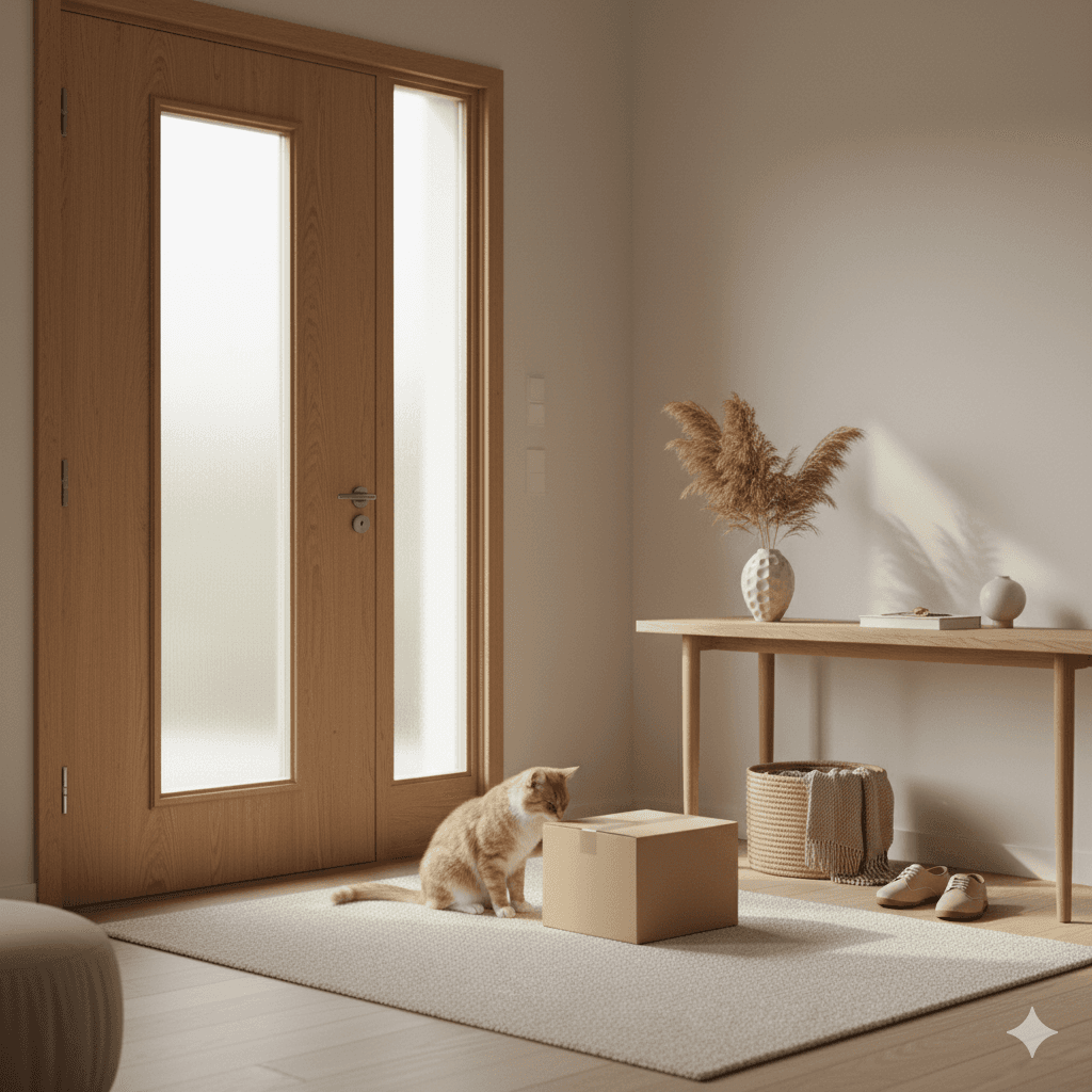 Cat relaxing in a tidy living room